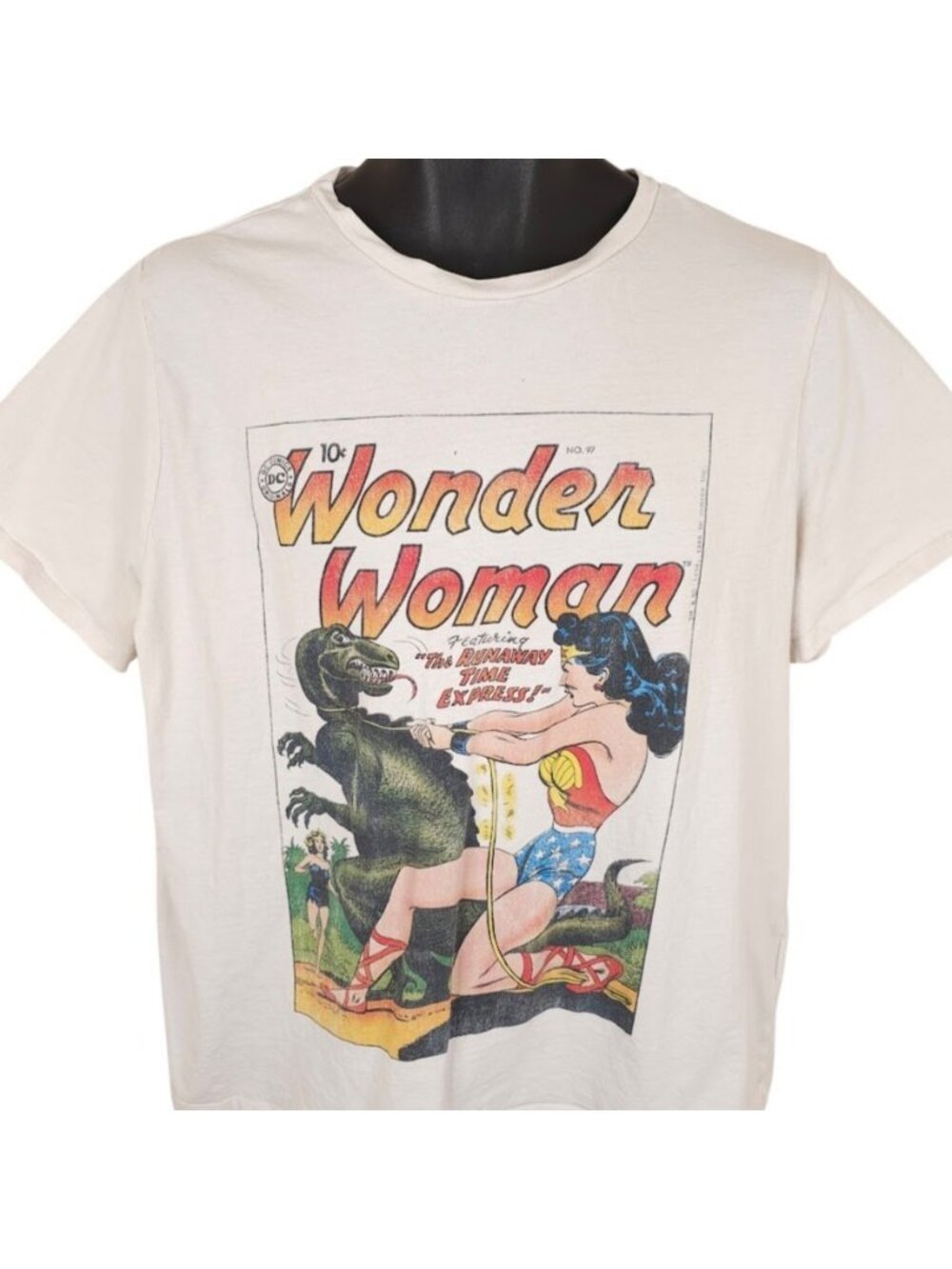 Wonder Woman T Shirt Womens Size XL White Dinosaur DC Comics Runaway Time Xpress - Picture 2 of 9